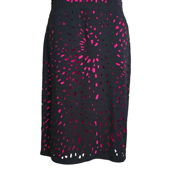 Antonio Melani Black & Pink Laser Cut Short Sleeve Sheath Dress Sz 14 - Picture 4 of 8